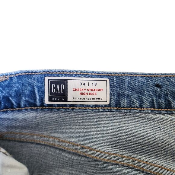 Gap Womens High Rise Cheeky Straight Jeans Plus Size 18 Light Wash Distressed - Picture 7 of 13